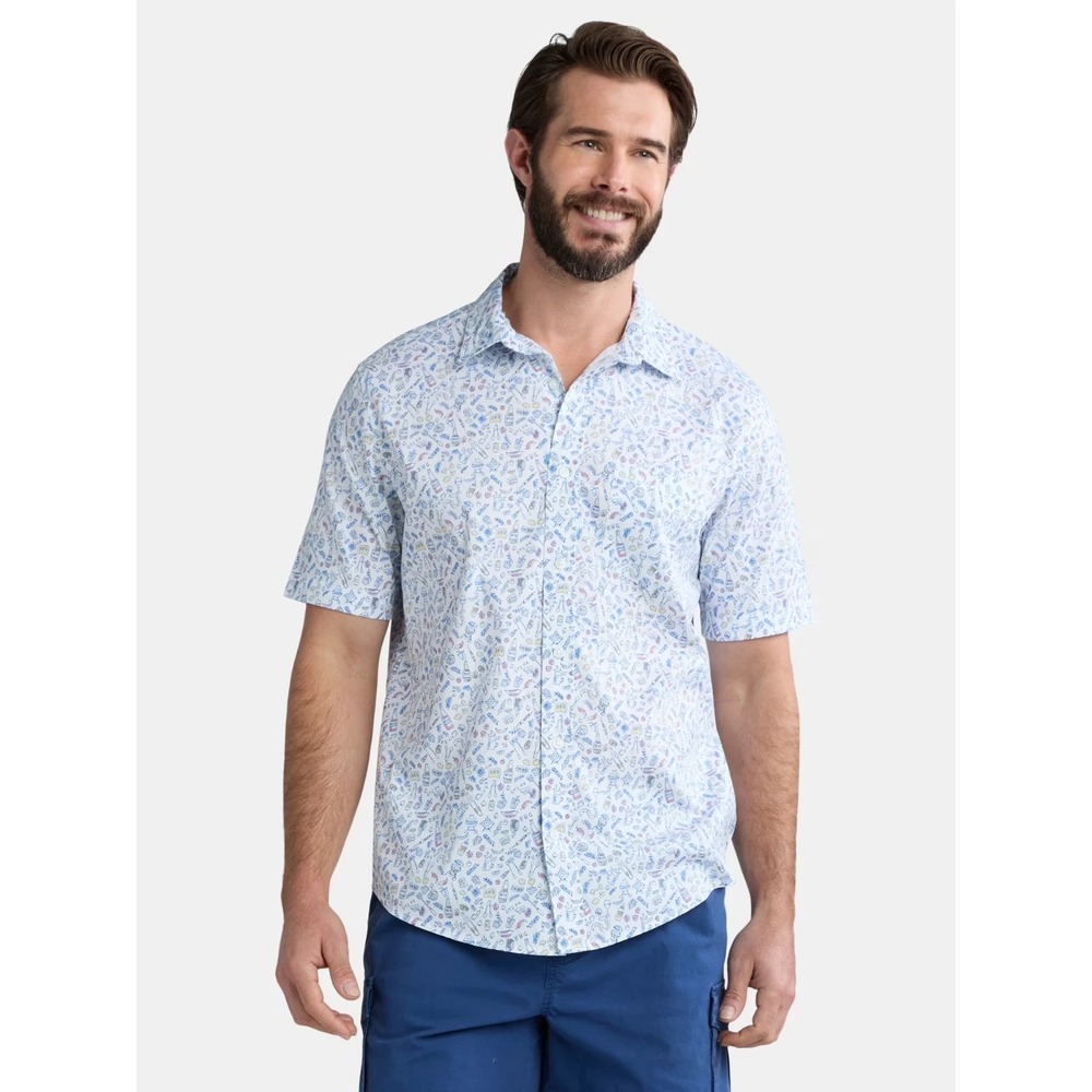 George Mens 3XL Poplin Button Up Short Sleeve BBQ Shirt Vivid White Stretch NWT